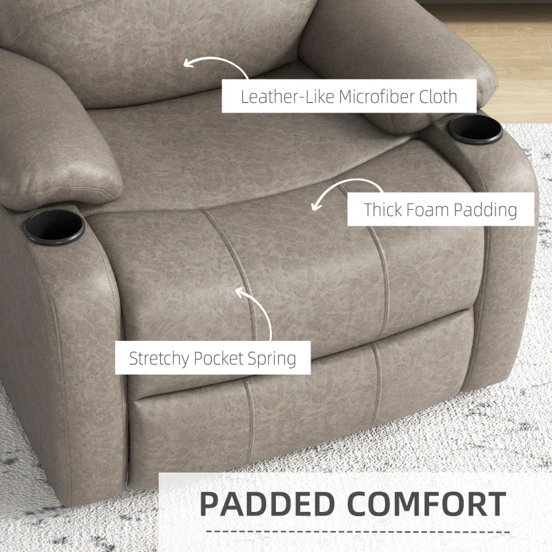 Brown Microfibre Recliner Armchair with Leg Rest and Cup Holder