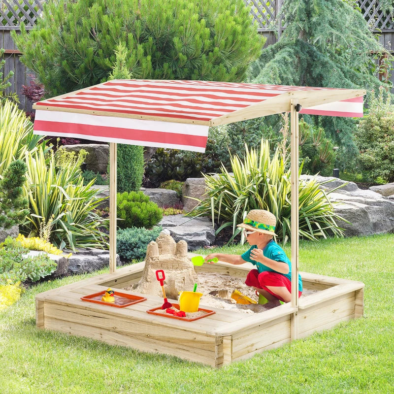 Wooden Sand Pit with Canopy - Blue Kids Sandbox Set