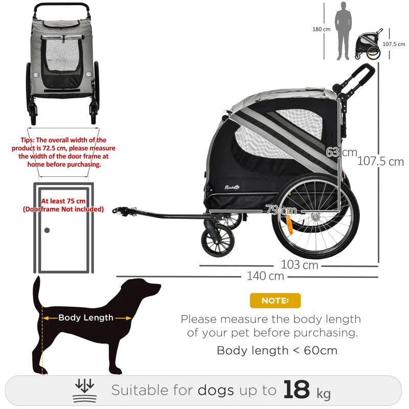 Grey Pet Bike Trailer Stroller with Reflectors