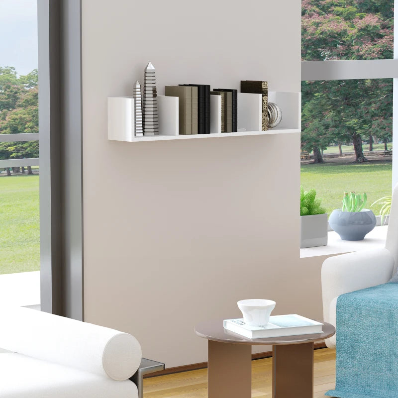White Wall Mount Media Storage Rack with 4 Cubes