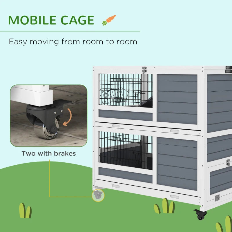 Grey Double Decker Small Pet Cage with Feeding Trough and Ramps