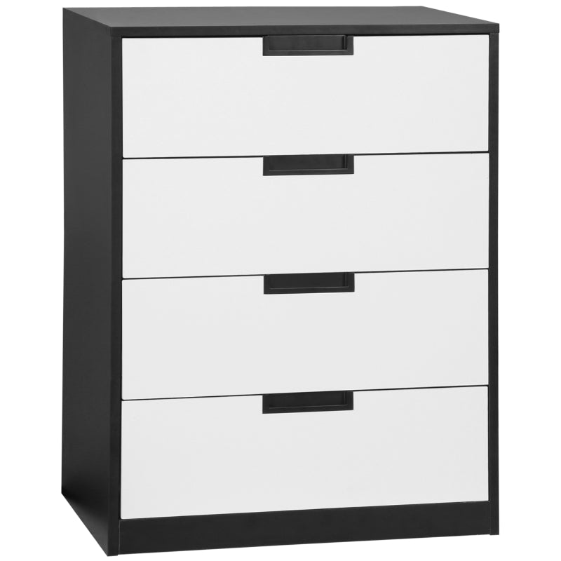 4-Drawer White and Black Storage Cabinet for Bedroom and Living Room