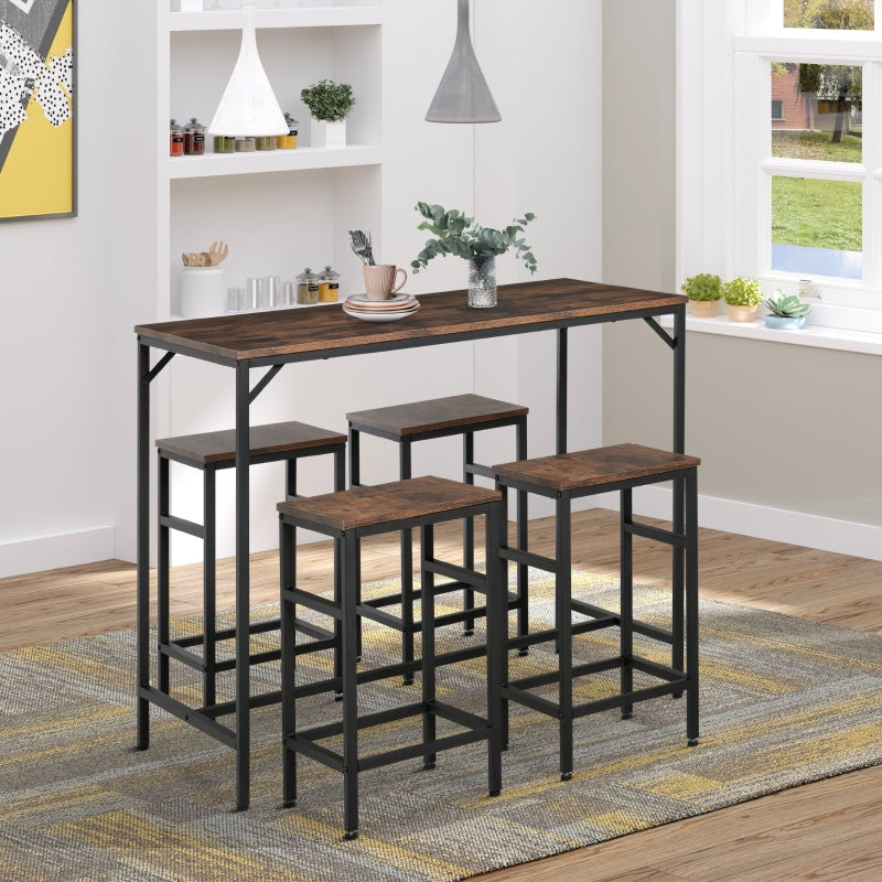 Industrial Black Bar Table Set with 4 Stools for Dining Room