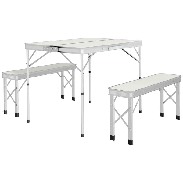 Aluminium Folding Picnic Table and Bench Set - 3-Piece, Grey