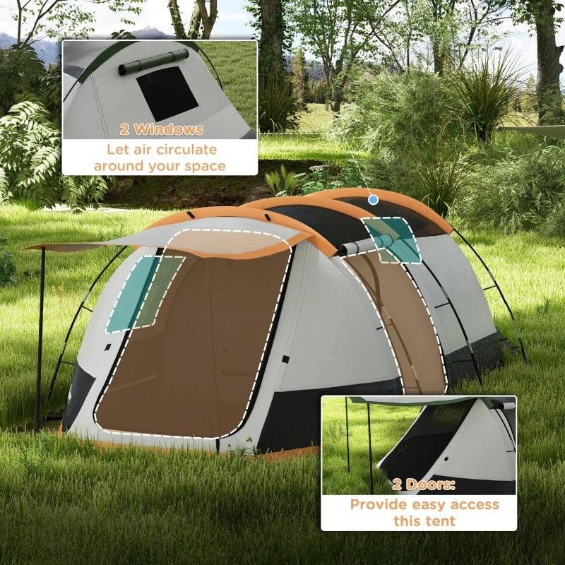 Orange 3-Person Camping Tent with 2 Rooms and Porch