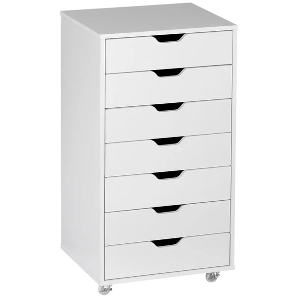 White 7-Drawer Vertical File Cabinet on Wheels for Home Office