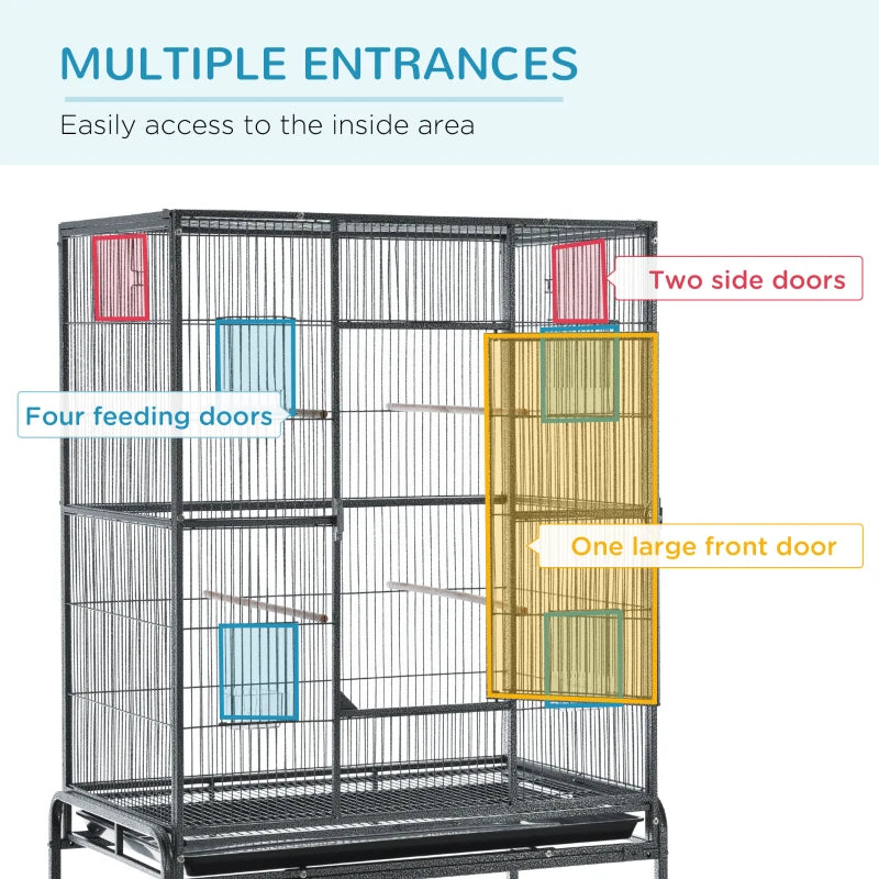 Metal Bird Cage for Parakeets - Canary Cage with Stand & Storage - Blue