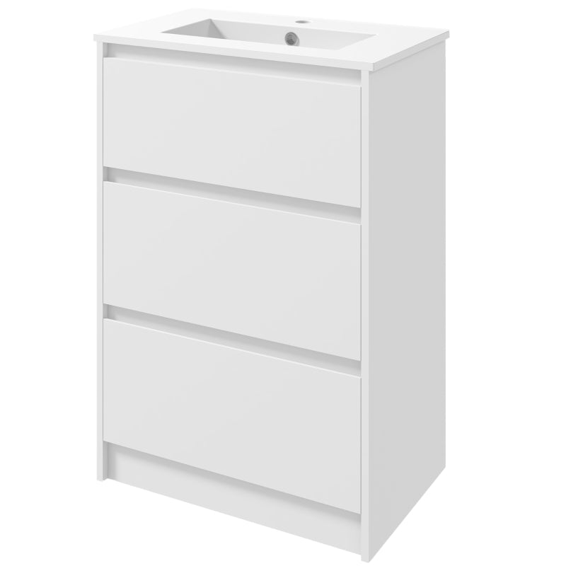 White Gloss Bathroom Vanity Unit with Basin & Single Tap Hole, 2 Drawers