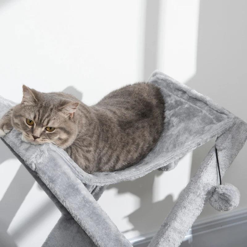 Grey Cat Tree Tower with Scratching Post and Hammock