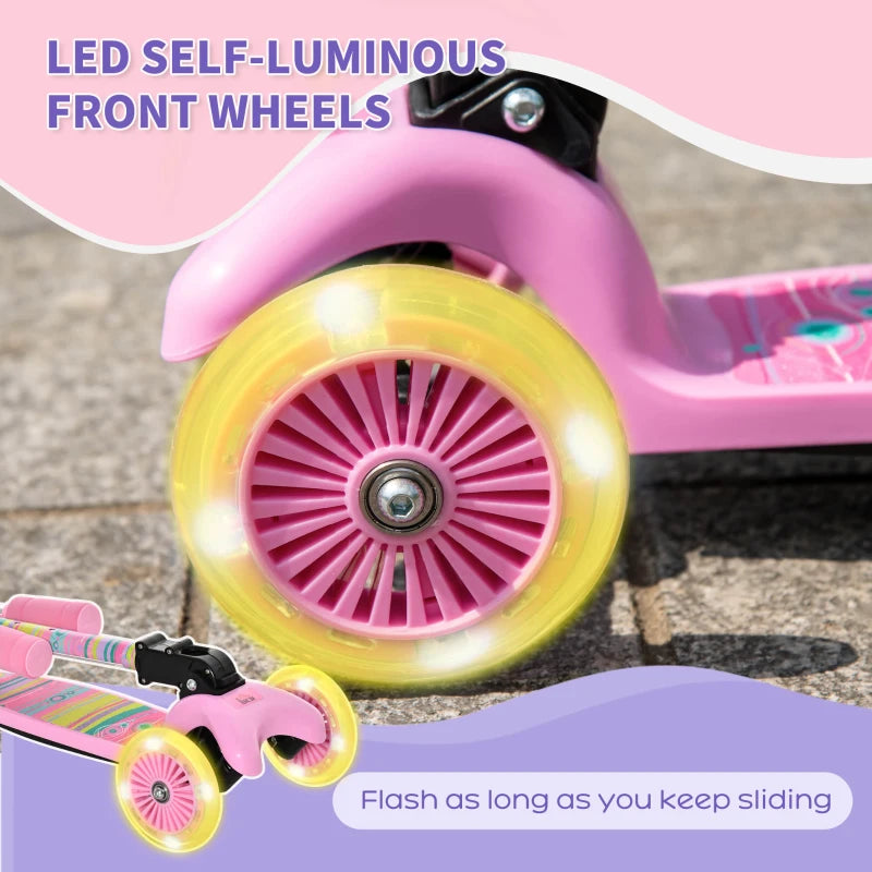 Foldable Pink Kids 3-Wheel Scooter with LED Flashing Wheels