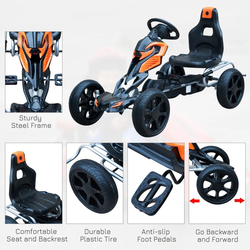 Orange/Black Kids Pedal Go Kart with Braking System