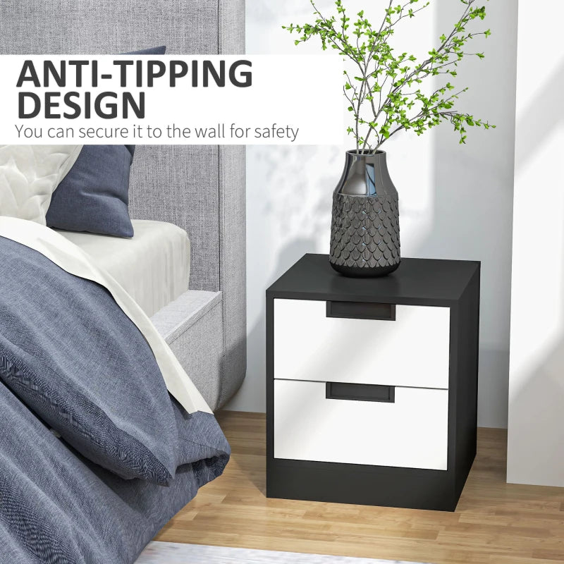 Modern Black Two-Drawer Bedside Tables Set