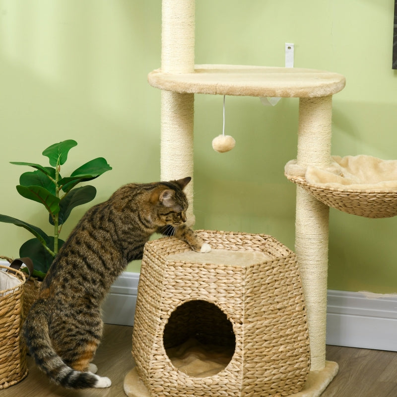 Cat Tree Activity Centre with Cattail, Bed, House, Sisal Post, Ball - Natural