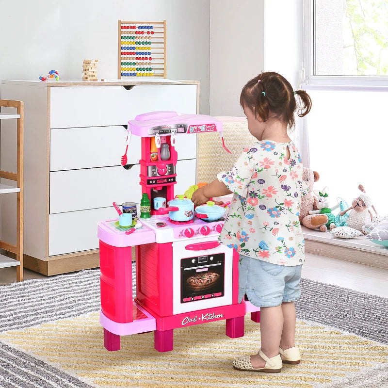 Kids Kitchen Play Set with Realistic Sounds and Lights - Pink