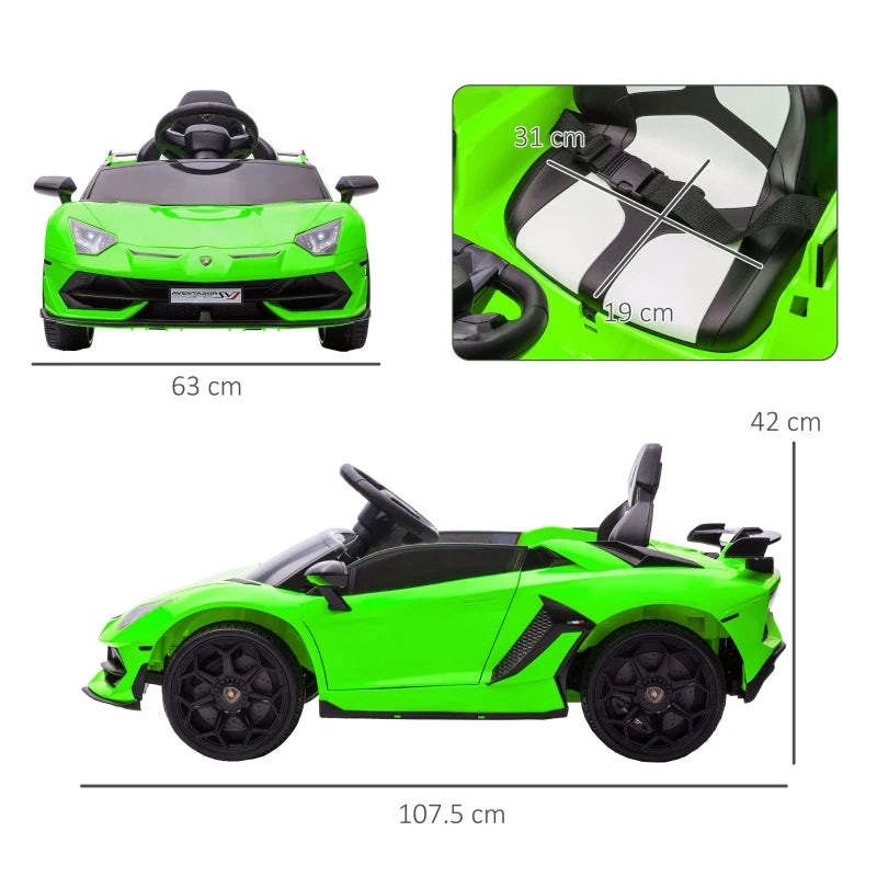 Green Lamborghini Style 12V Kids Electric Car with Butterfly Doors and Remote Control