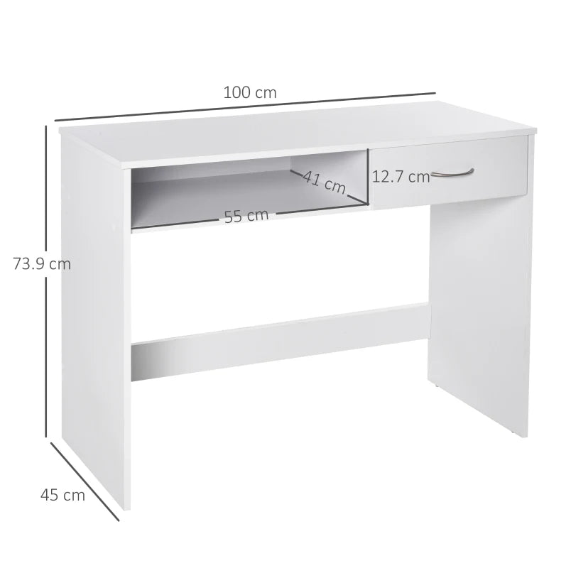 White Compact Study Desk with Drawer and Storage