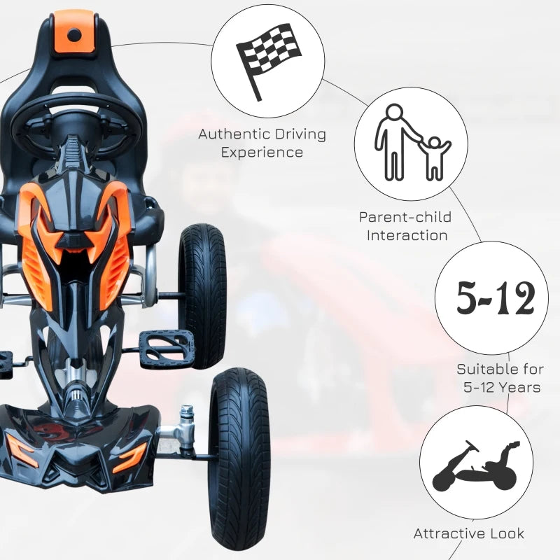 Orange/Black Kids Pedal Go Kart with Braking System