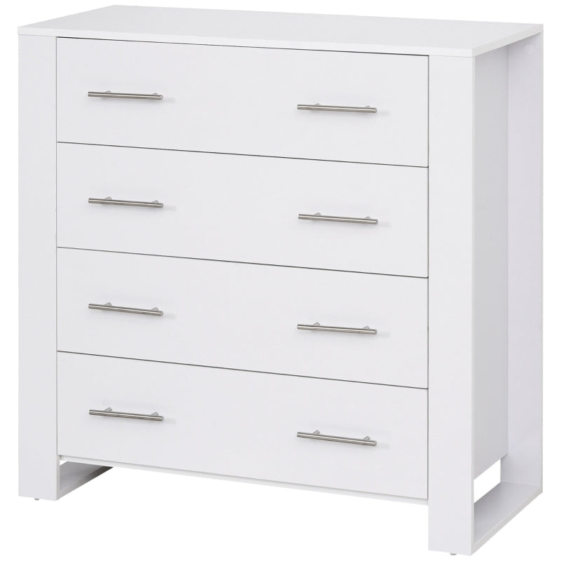 White 4-Drawer Bedroom Storage Cabinet with Metal Handles