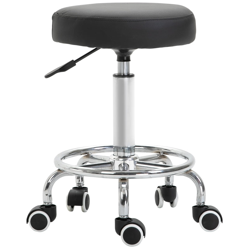 Black Adjustable Rolling Stool with Swivel Seat