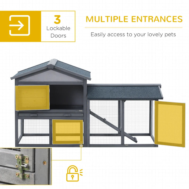 Wooden Double Tier Small Animal Hutch with Water-Resistant Roof, 147 x 54 x 84 cm