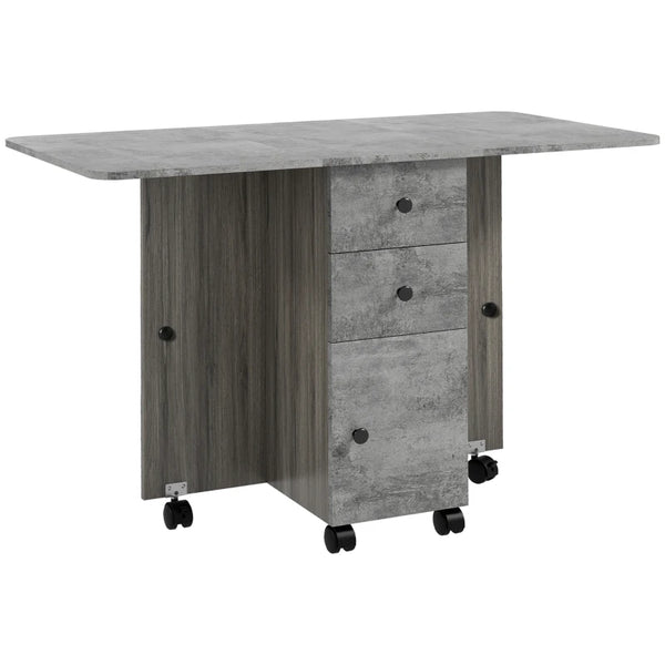 Foldable Dining Table with Drawers and Storage Cabinet - Espresso Brown