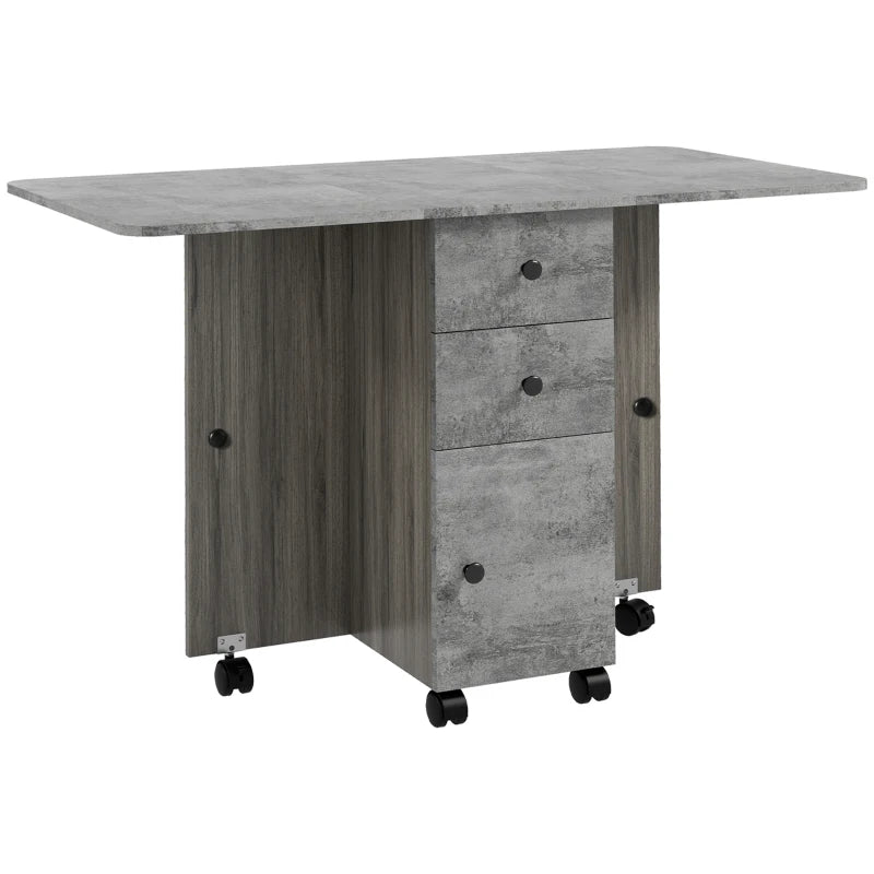 Foldable Dining Table with Drawers and Storage Cabinet