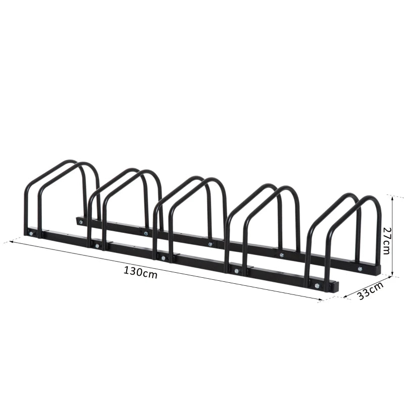 Black Bike Storage Rack - Wall or Floor Mount Bicycle Stand (5 Racks)