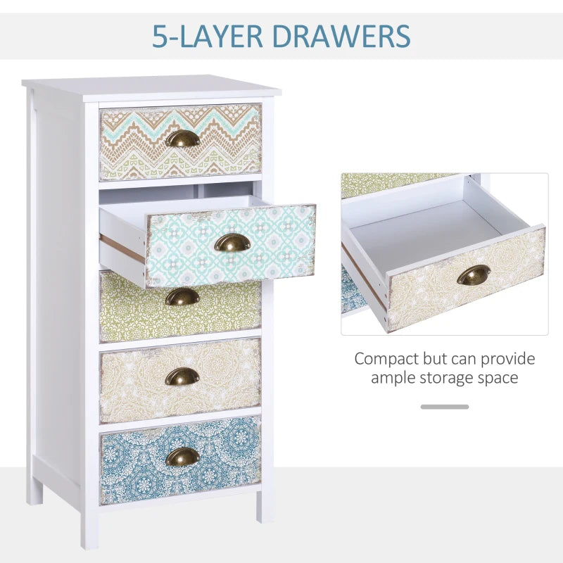 Modern Grey 5-Drawer Side Storage Chest