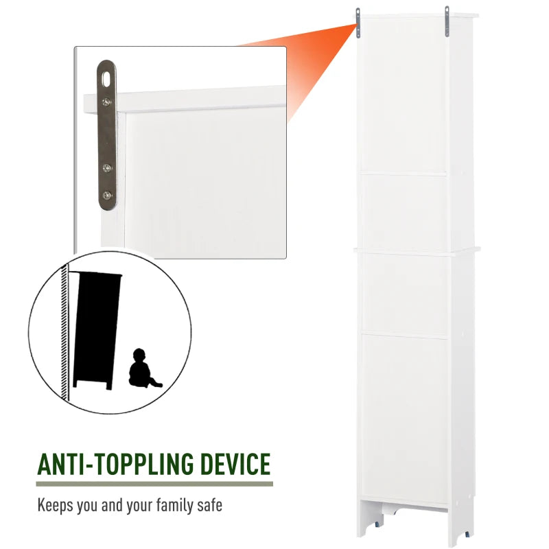 White Tall Bathroom Storage Cabinet with 6 Shelves - 165H x 34W x 20D cm