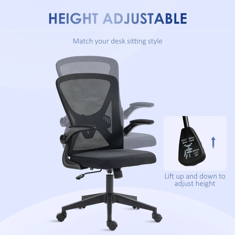 Black Mesh Office Chair with Flip-Up Arms