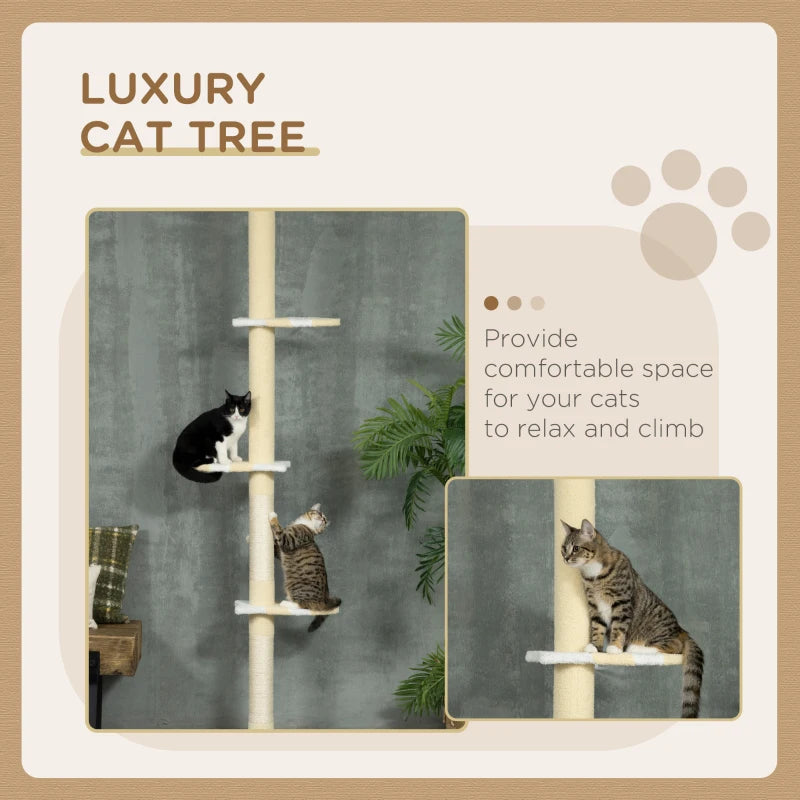 Yellow Cat Tree with Adjustable Height and Multi-Layer Activity Center