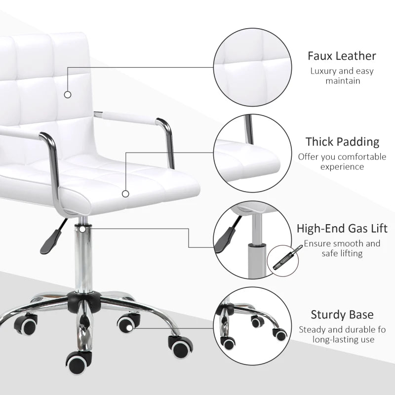 White PU Leather Swivel Office Chair with Adjustable Height and Armrest