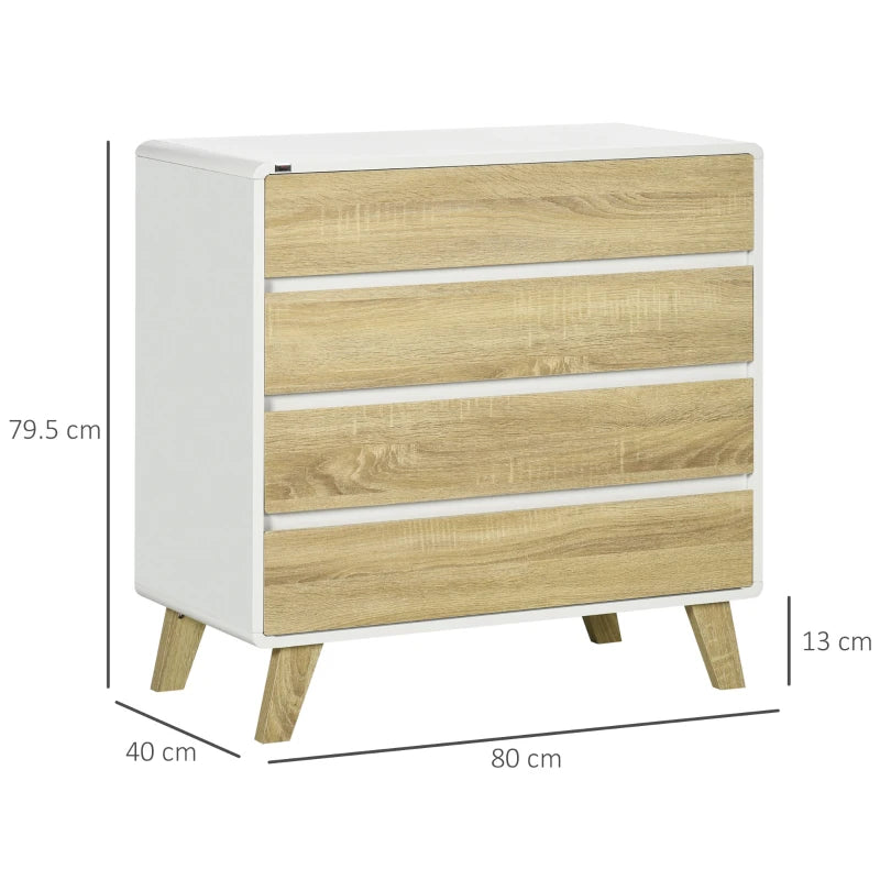 4-Drawer White and Natural Storage Chest, 80x40x79.5cm