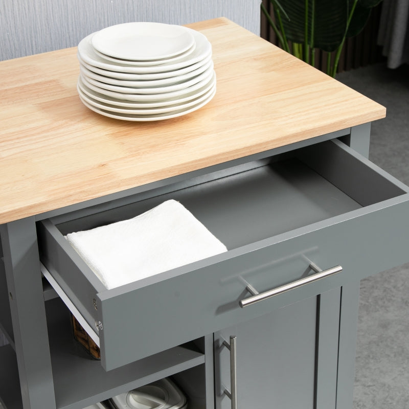 Grey Kitchen Utility Cart with Open Shelf & Drawer