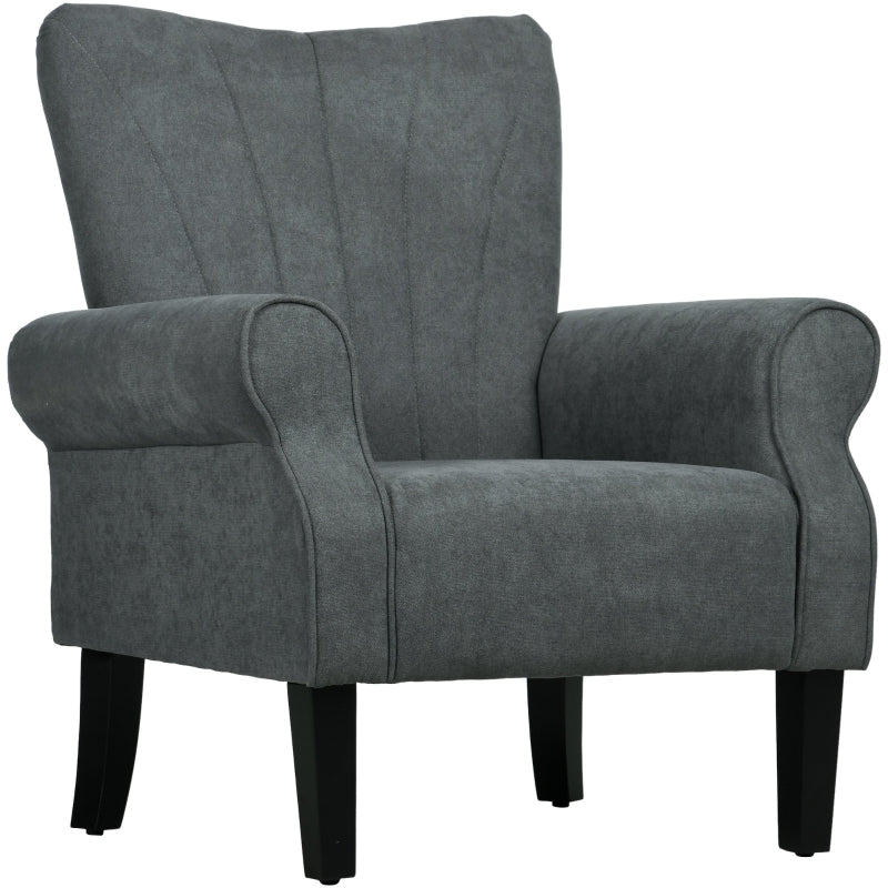 Grey Upholstered High Back Accent Chair with Rolled Arms and Wood Legs