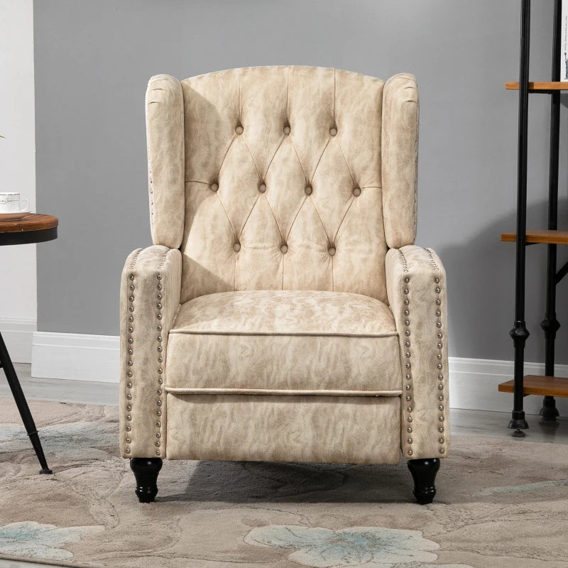 Beige Reclining Armchair with Chesterfield Style