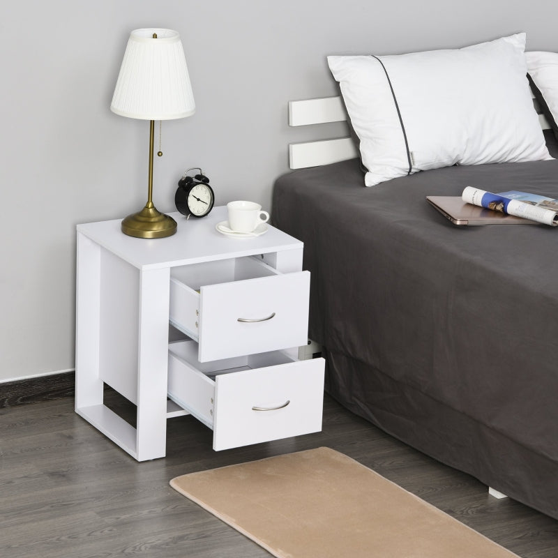 White 2-Drawer Bedside Nightstand with Elevated Base