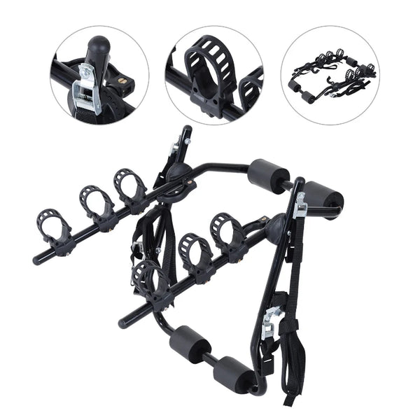 Black Metal 3-Bike Rear Hitch Mount with Fix Strap