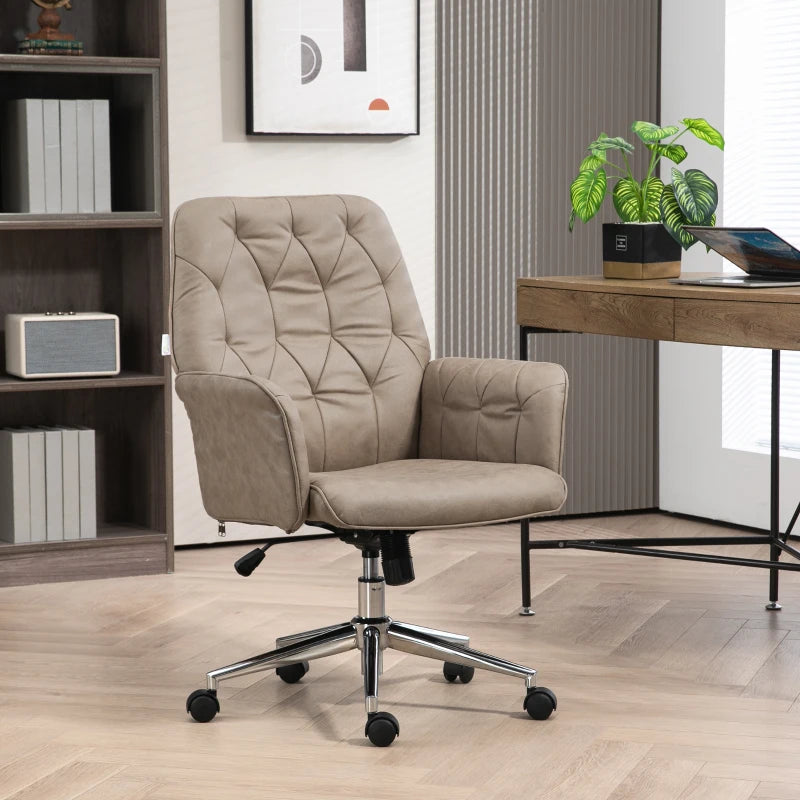 Khaki Microfibre Swivel Computer Chair with Armrest & Adjustable Height