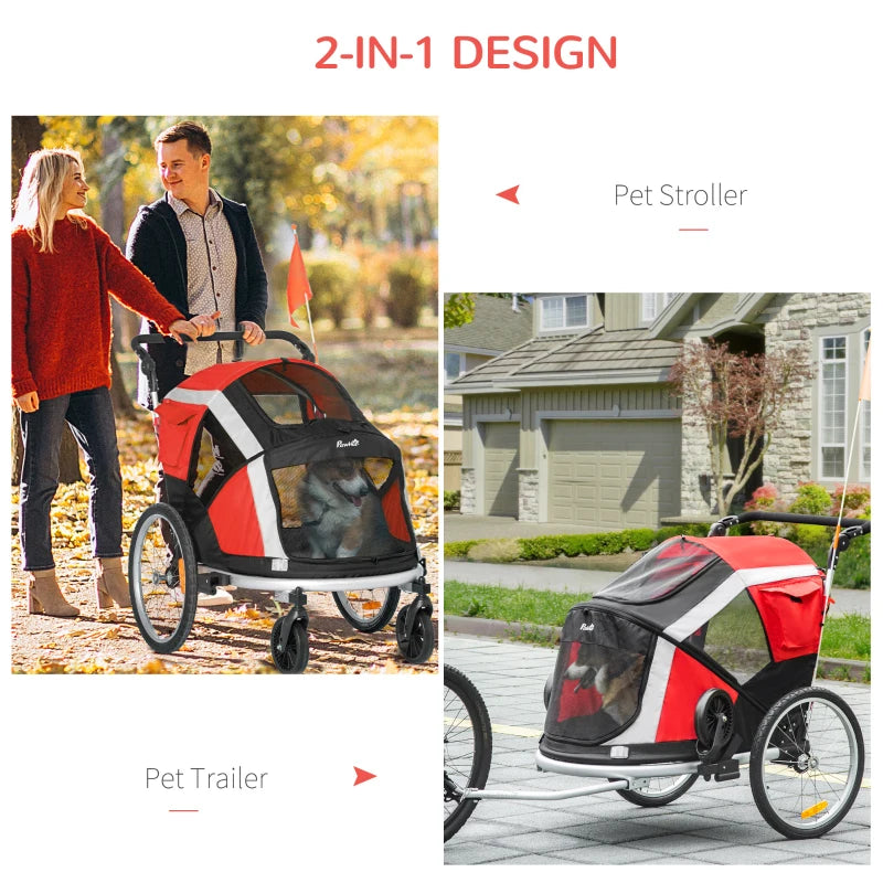 Red Dog Bike Trailer & Stroller Combo for Large Pets