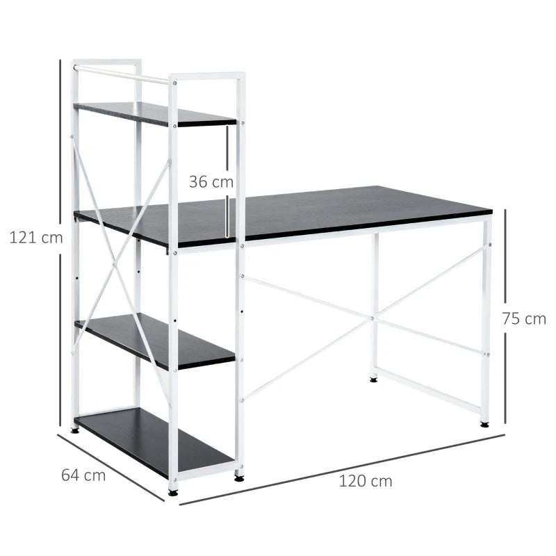 Reversible Industrial Computer Desk with Storage Shelves, Black & White