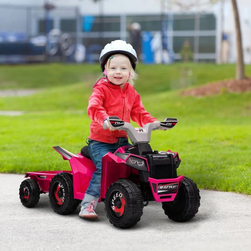 Pink 6V Quad Bike with Back Trailer for Toddlers 18-36 Months