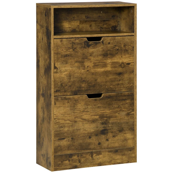 Rustic Brown Shoe Cabinet with Flip Doors and Drawers