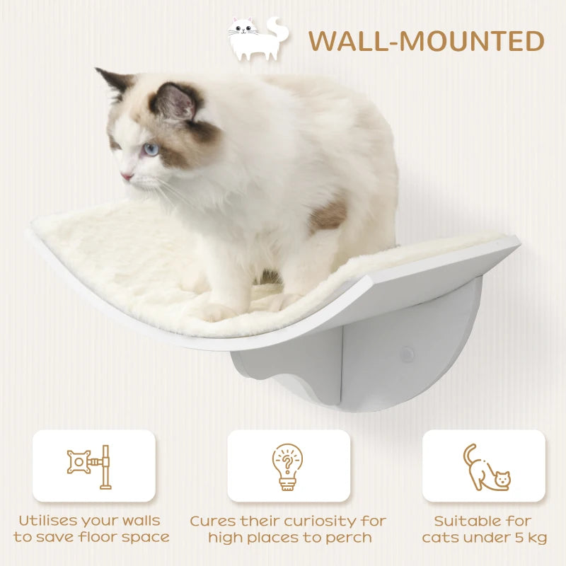 White Curved Cat Wall Shelf Bed 41x28x21cm