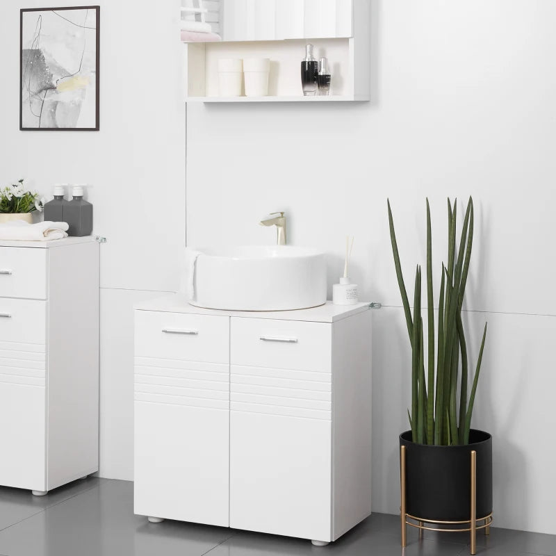 White Under Sink Bathroom Storage Cabinet with Adjustable Shelf