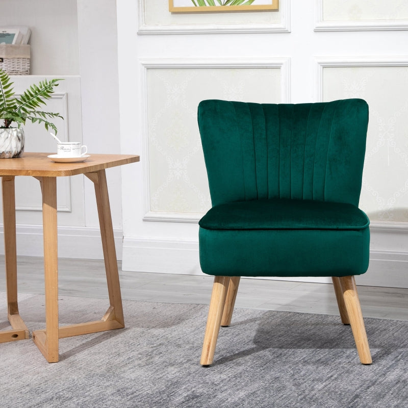 Green Fabric Accent Chair with Rubber Wood Legs