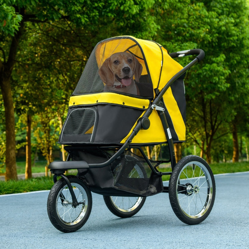 Yellow Foldable Pet Stroller with Canopy for Small and Medium Dogs