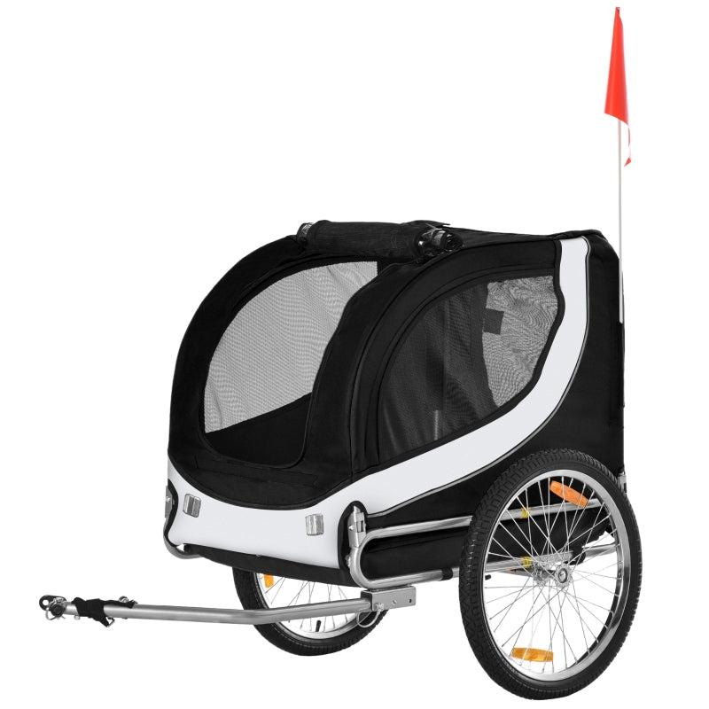 Steel Dog Bike Trailer Pet Carrier for Bicycle - White/Black