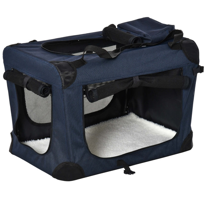 Foldable Pet Carrier for Small Pets - Portable Soft-Sided Travel Crate, Dark Blue