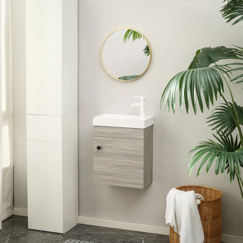 Grey Wall Mounted Bathroom Vanity with Basin and Storage